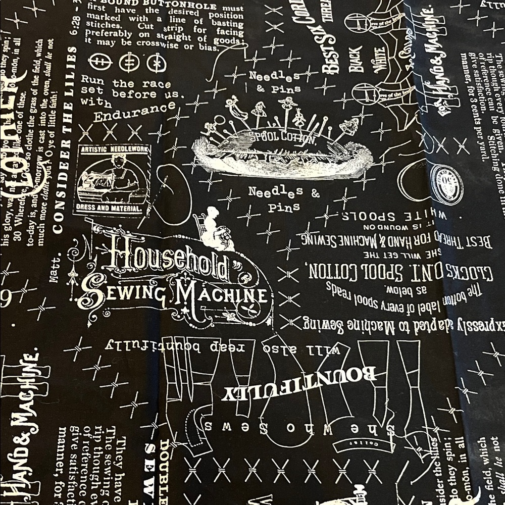 Black and White Sewing Pattern Fabric